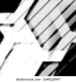 Abstract grunge grid polka dot halftone background pattern. Spotted black and white vector line illustration
