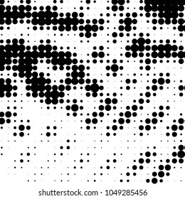 Abstract grunge grid polka dot halftone background pattern. Spotted black and white vector line illustration
