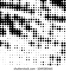 Abstract grunge grid polka dot halftone background pattern. Spotted black and white vector line illustration
