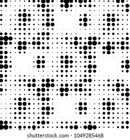 Abstract grunge grid polka dot halftone background pattern. Spotted black and white vector line illustration
