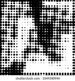 Abstract grunge grid polka dot halftone background pattern. Spotted black and white vector line illustration
