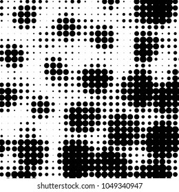 Abstract grunge grid polka dot halftone background pattern. Spotted black and white vector line illustration
