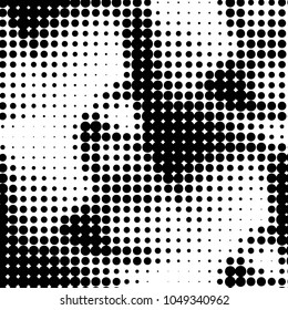 Abstract grunge grid polka dot halftone background pattern. Spotted black and white vector line illustration
