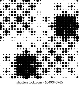 Abstract grunge grid polka dot halftone background pattern. Spotted black and white vector line illustration
