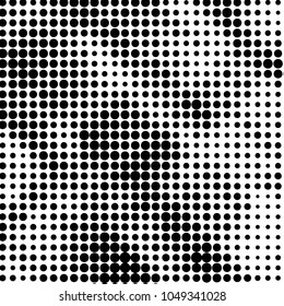 Abstract grunge grid polka dot halftone background pattern. Spotted black and white vector line illustration

