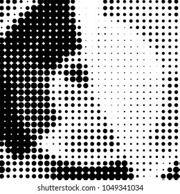 Abstract grunge grid polka dot halftone background pattern. Spotted black and white vector line illustration

