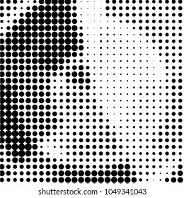 Abstract grunge grid polka dot halftone background pattern. Spotted black and white vector line illustration
