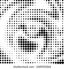 Abstract grunge grid polka dot halftone background pattern. Spotted black and white vector line illustration
