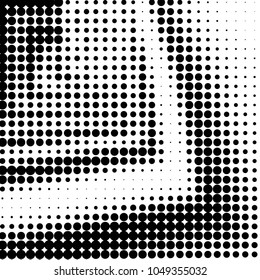 Abstract grunge grid polka dot halftone background pattern. Spotted black and white vector line illustration
