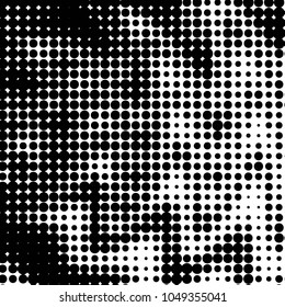 Abstract grunge grid polka dot halftone background pattern. Spotted black and white vector line illustration
