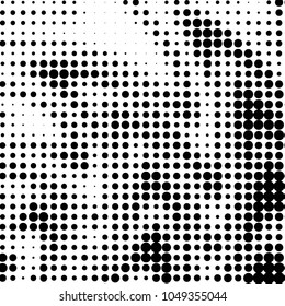 Abstract grunge grid polka dot halftone background pattern. Spotted black and white vector line illustration
