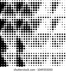 Abstract grunge grid polka dot halftone background pattern. Spotted black and white vector line illustration
