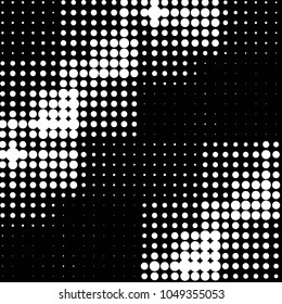 Abstract grunge grid polka dot halftone background pattern. Spotted black and white vector line illustration
