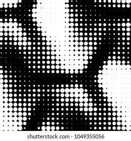 Abstract grunge grid polka dot halftone background pattern. Spotted black and white vector line illustration
