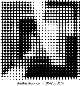 Abstract grunge grid polka dot halftone background pattern. Spotted black and white vector line illustration
