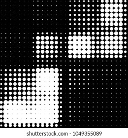 Abstract grunge grid polka dot halftone background pattern. Spotted black and white vector line illustration
