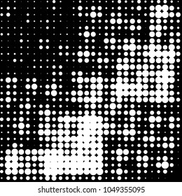 Abstract grunge grid polka dot halftone background pattern. Spotted black and white vector line illustration
