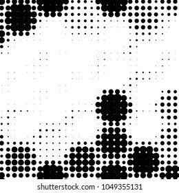 Abstract grunge grid polka dot halftone background pattern. Spotted black and white vector line illustration
