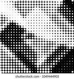 Abstract grunge grid polka dot halftone background pattern. Spotted black and white vector line illustration
