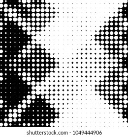 Abstract grunge grid polka dot halftone background pattern. Spotted black and white vector line illustration
