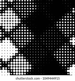 Abstract grunge grid polka dot halftone background pattern. Spotted black and white vector line illustration
