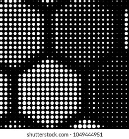 Abstract grunge grid polka dot halftone background pattern. Spotted black and white vector line illustration
