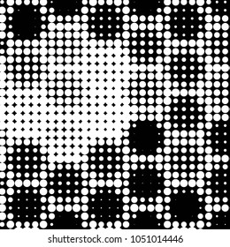 Abstract grunge grid polka dot halftone background pattern. Spotted black and white line illustration
