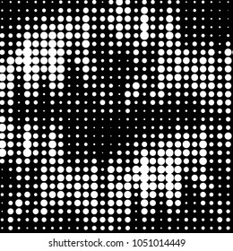 Abstract grunge grid polka dot halftone background pattern. Spotted black and white line illustration
