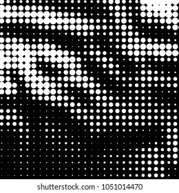 Abstract grunge grid polka dot halftone background pattern. Spotted black and white line illustration

