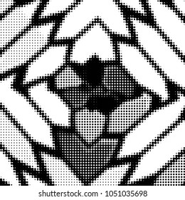 Abstract grunge grid polka dot halftone background pattern. Spotted black and white vector line illustration
