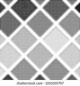Abstract grunge grid polka dot halftone background pattern. Spotted black and white vector line illustration
