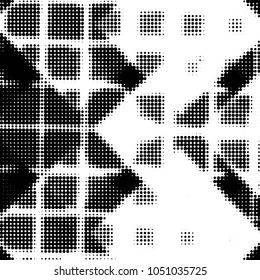 Abstract grunge grid polka dot halftone background pattern. Spotted black and white vector line illustration
