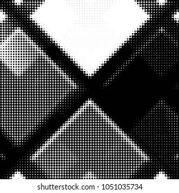 Abstract grunge grid polka dot halftone background pattern. Spotted black and white vector line illustration
