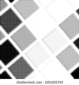 Abstract grunge grid polka dot halftone background pattern. Spotted black and white vector line illustration
