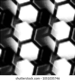 Abstract grunge grid polka dot halftone background pattern. Spotted black and white vector line illustration
