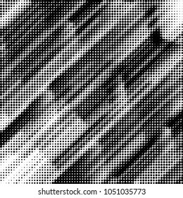 Abstract grunge grid polka dot halftone background pattern. Spotted black and white vector line illustration
