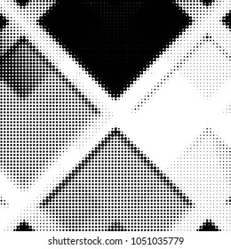 Abstract grunge grid polka dot halftone background pattern. Spotted black and white vector line illustration
