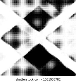 Abstract grunge grid polka dot halftone background pattern. Spotted black and white vector line illustration
