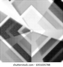 Abstract grunge grid polka dot halftone background pattern. Spotted black and white vector line illustration
