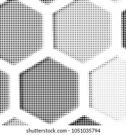 Abstract grunge grid polka dot halftone background pattern. Spotted black and white vector line illustration
