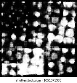 Abstract grunge grid polka dot halftone background pattern. Spotted black and white vector line illustration
