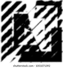 Abstract grunge grid polka dot halftone background pattern. Spotted black and white vector line illustration
