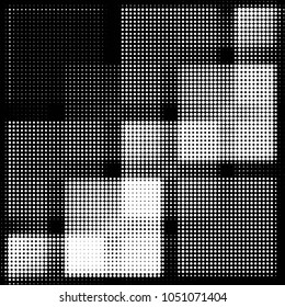 Abstract grunge grid polka dot halftone background pattern. Spotted black and white vector line illustration
