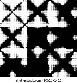 Abstract grunge grid polka dot halftone background pattern. Spotted black and white vector line illustration
