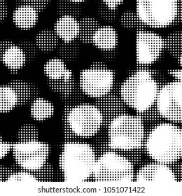 Abstract grunge grid polka dot halftone background pattern. Spotted black and white vector line illustration
