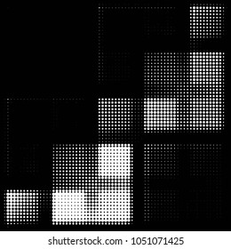 Abstract grunge grid polka dot halftone background pattern. Spotted black and white vector line illustration
