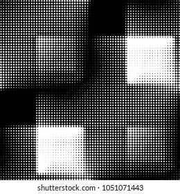 Abstract grunge grid polka dot halftone background pattern. Spotted black and white vector line illustration
