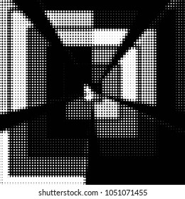 Abstract grunge grid polka dot halftone background pattern. Spotted black and white vector line illustration
