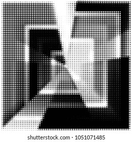 Abstract grunge grid polka dot halftone background pattern. Spotted black and white vector line illustration
