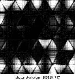 Abstract grunge grid polka dot halftone background pattern. Spotted black and white vector line illustration
